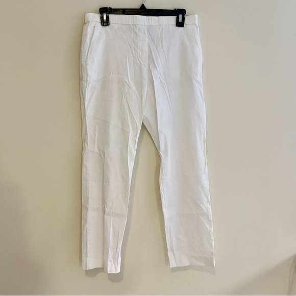 Theory Crisp White Dress Pants Linen Blend Pull On Stretch Straight Leg Size 6 - Picture 1 of 10